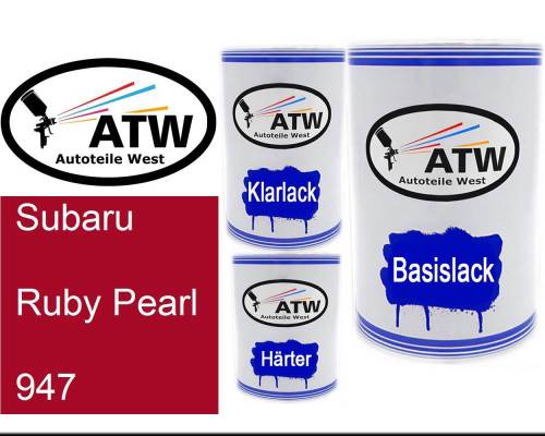 Subaru, Ruby Pearl, 947: 500ml Lackdose + 500ml Klarlack + 250ml Härter - Set, von ATW Autoteile West.